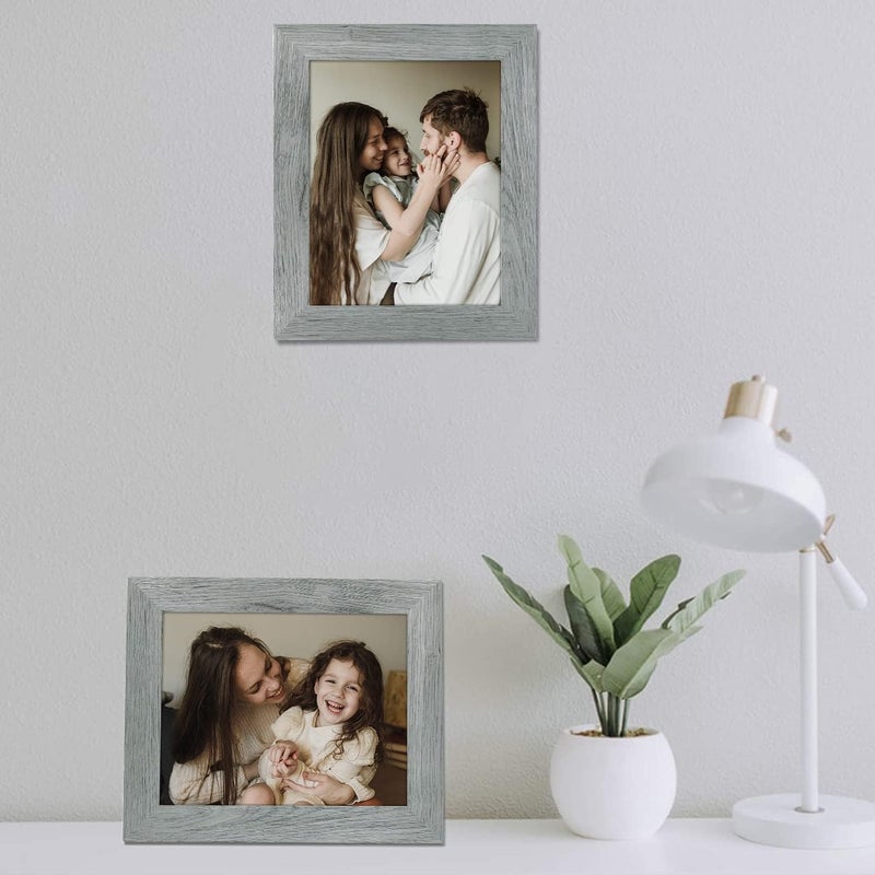 Frametory, 8x10 Photo Frame Grey Distressed Grain Style - Frames for 8 by 10 Picture or Photo - Wide Moulding Design with Real Glass - Wall Display or Tabletop Display (2 Pack) - Image 5